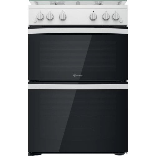 Indesit Gas Cooker With Double Oven and Glass Lid - White | ID67GOMCW/UK