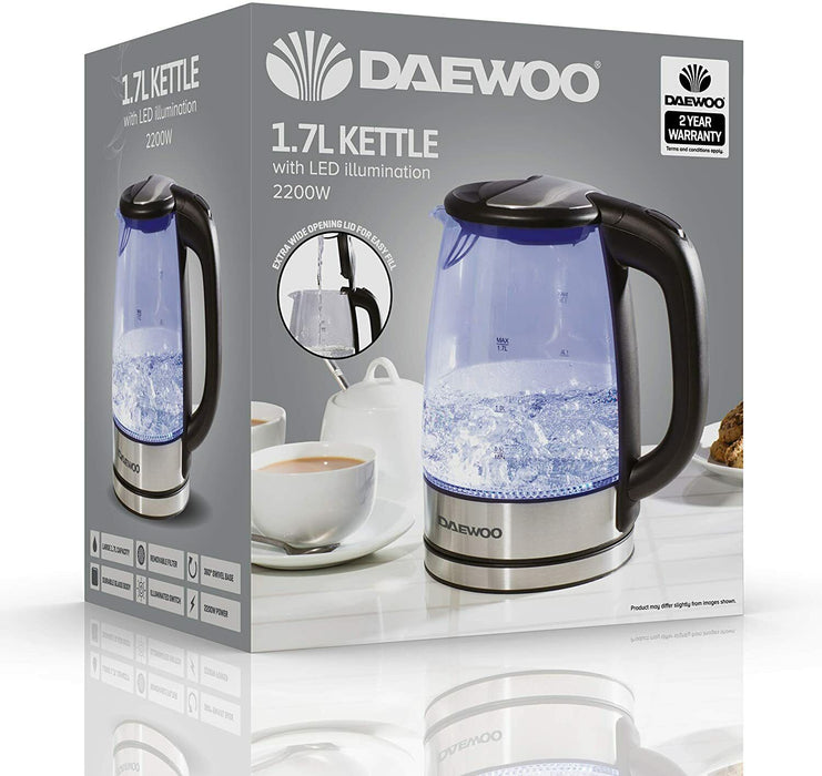 Daewoo SDA1669GE 1.7L Glass Kettle With LED - Black | EDL SDA1669GE